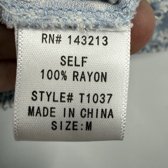 Bohme Smocked Crop Top Medium Baby Blue Ditzy Floral Dolman Sleeve Shabby Chic - Picture 9 of 10